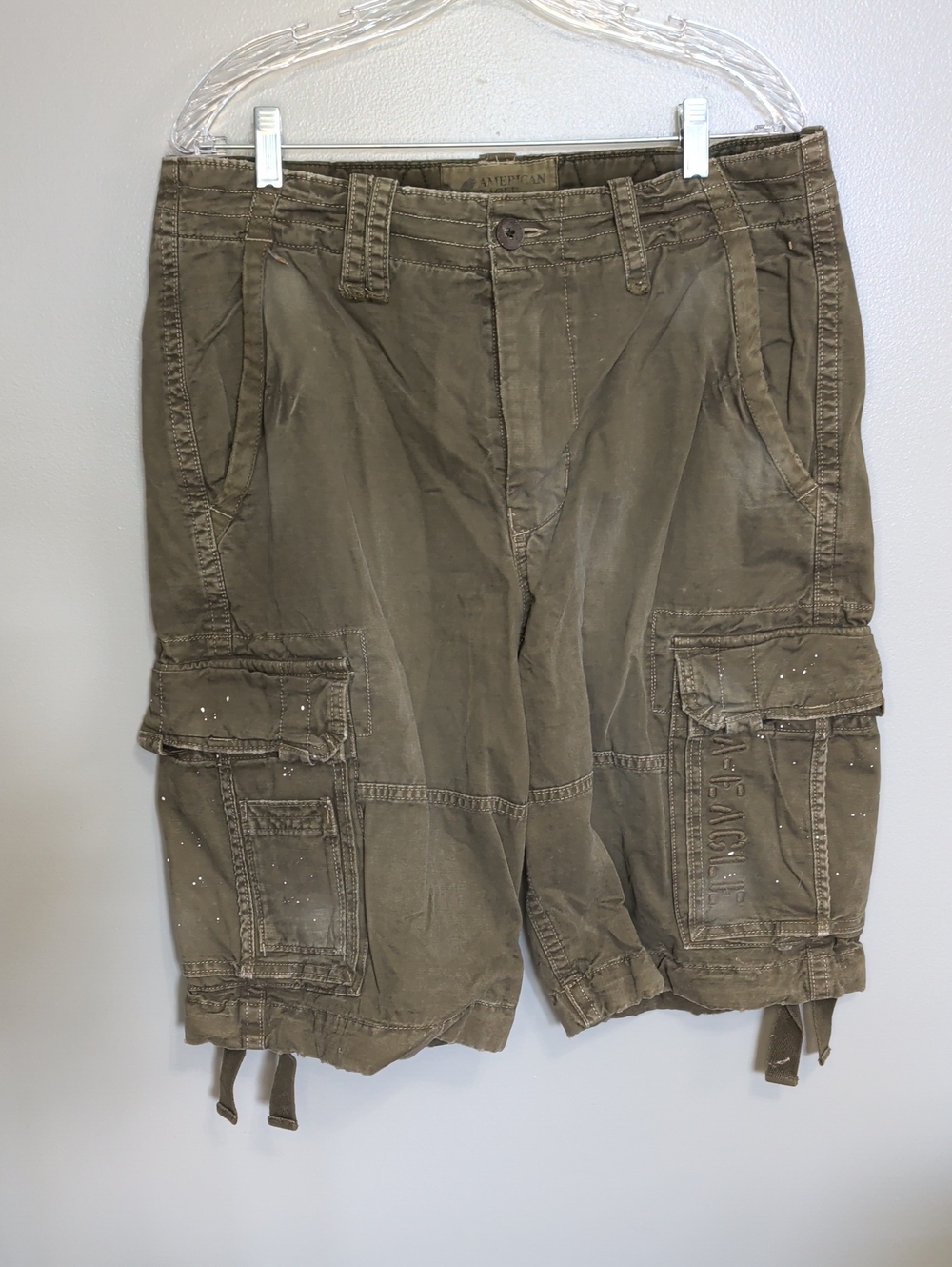 Y2K American Eagle Outfitters Olive Cargo Utility Shorts Size 34